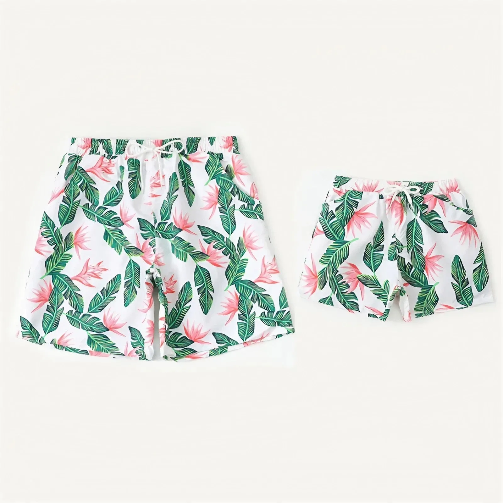 Family Swimwear Swimsuit Green Leaves Printing