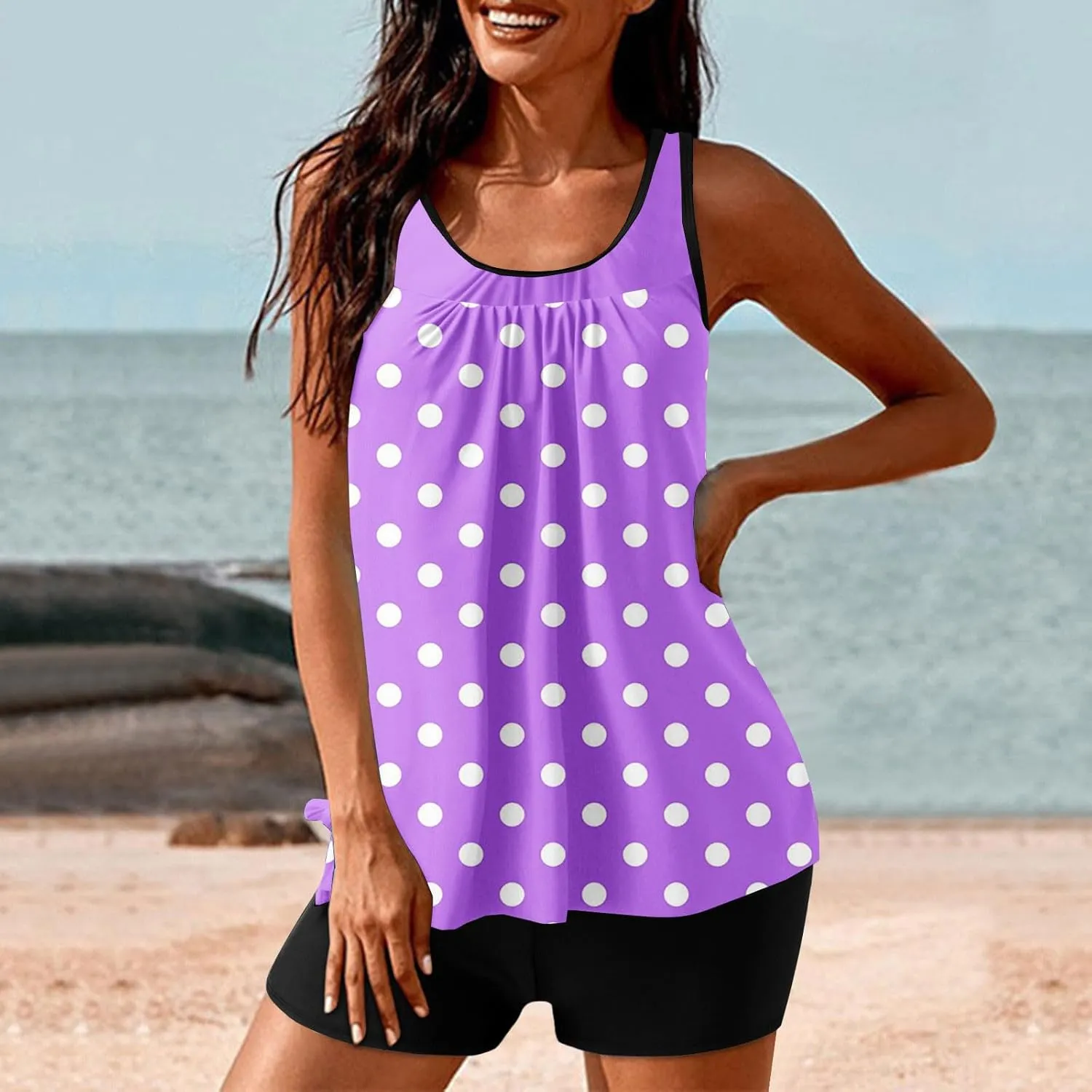 fartey Womens Bathing Suits Two Piece Tank Tops Boyshorts Swimsuits High Waist Tummy Control Floral Print Tankini Swimwear