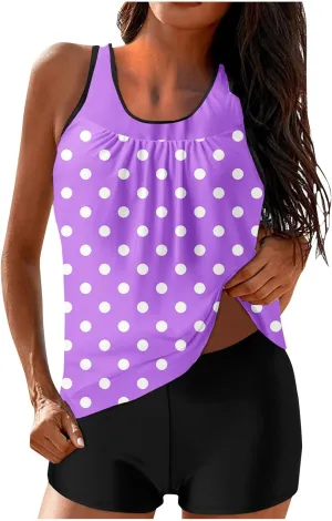 fartey Womens Bathing Suits Two Piece Tank Tops Boyshorts Swimsuits High Waist Tummy Control Floral Print Tankini Swimwear