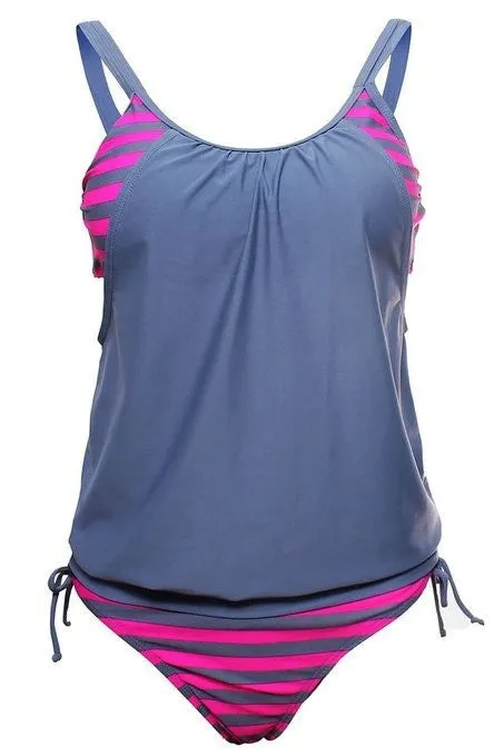 Fashion Sexy Women's Stripes Lined Up Double Up Tankini Bikini Swimwear Swimsuit