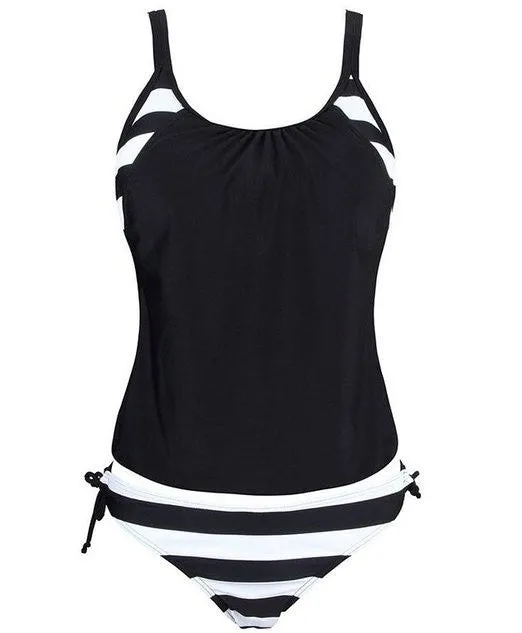 Fashion Sexy Women's Stripes Lined Up Double Up Tankini Bikini Swimwear Swimsuit