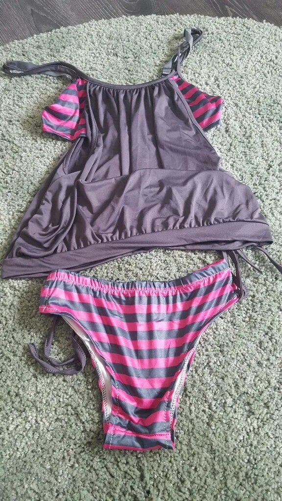 Fashion Sexy Women's Stripes Lined Up Double Up Tankini Bikini Swimwear Swimsuit