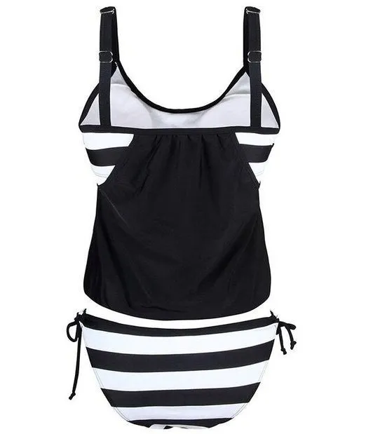 Fashion Sexy Women's Stripes Lined Up Double Up Tankini Bikini Swimwear Swimsuit