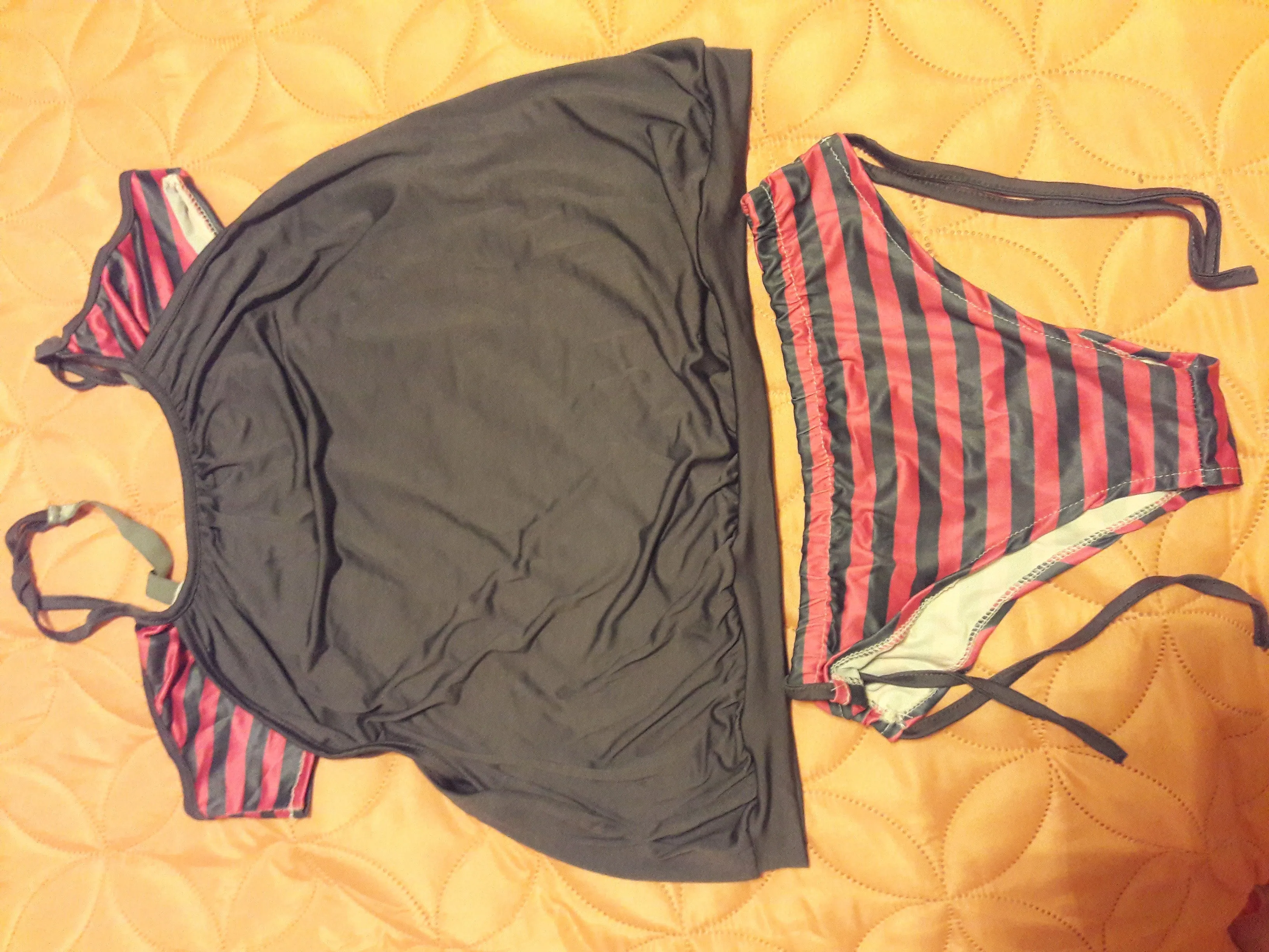 Fashion Sexy Women's Stripes Lined Up Double Up Tankini Bikini Swimwear Swimsuit