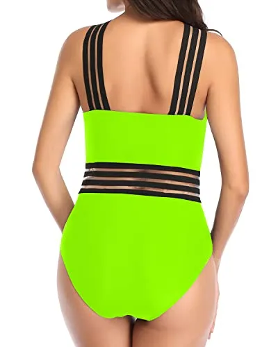 Fashionable Crisscross Design One Piece Front Crossover Swimwear-Neon Green