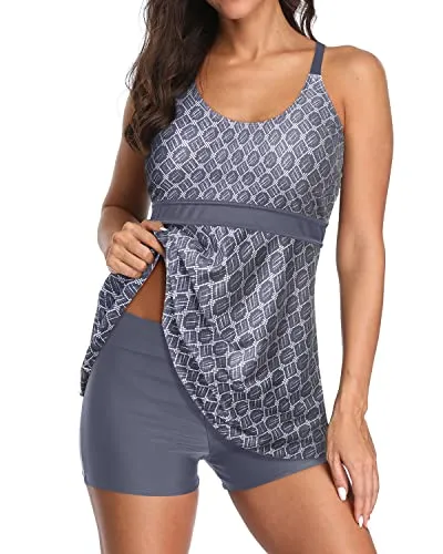 Fashionable Swimwear 2 Piece Tummy Control Bathing Suits-Grey Tribal