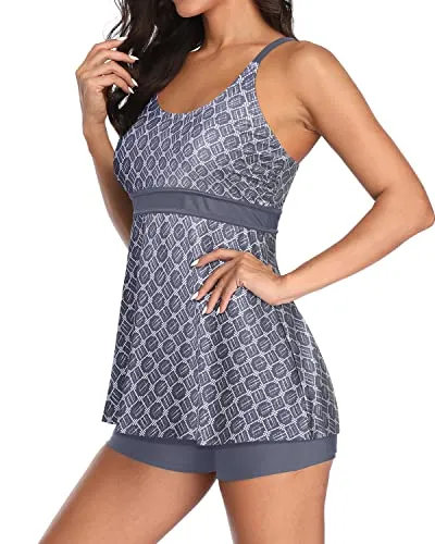 Fashionable Swimwear 2 Piece Tummy Control Bathing Suits-Grey Tribal