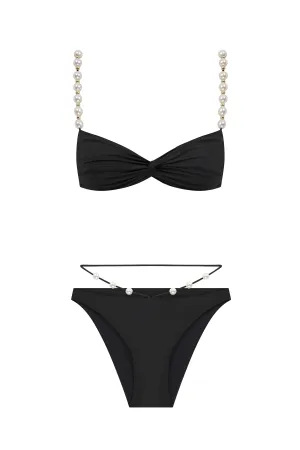 FAUX-PEARL EMBELLISHED TWIST-FRONT BIKINI