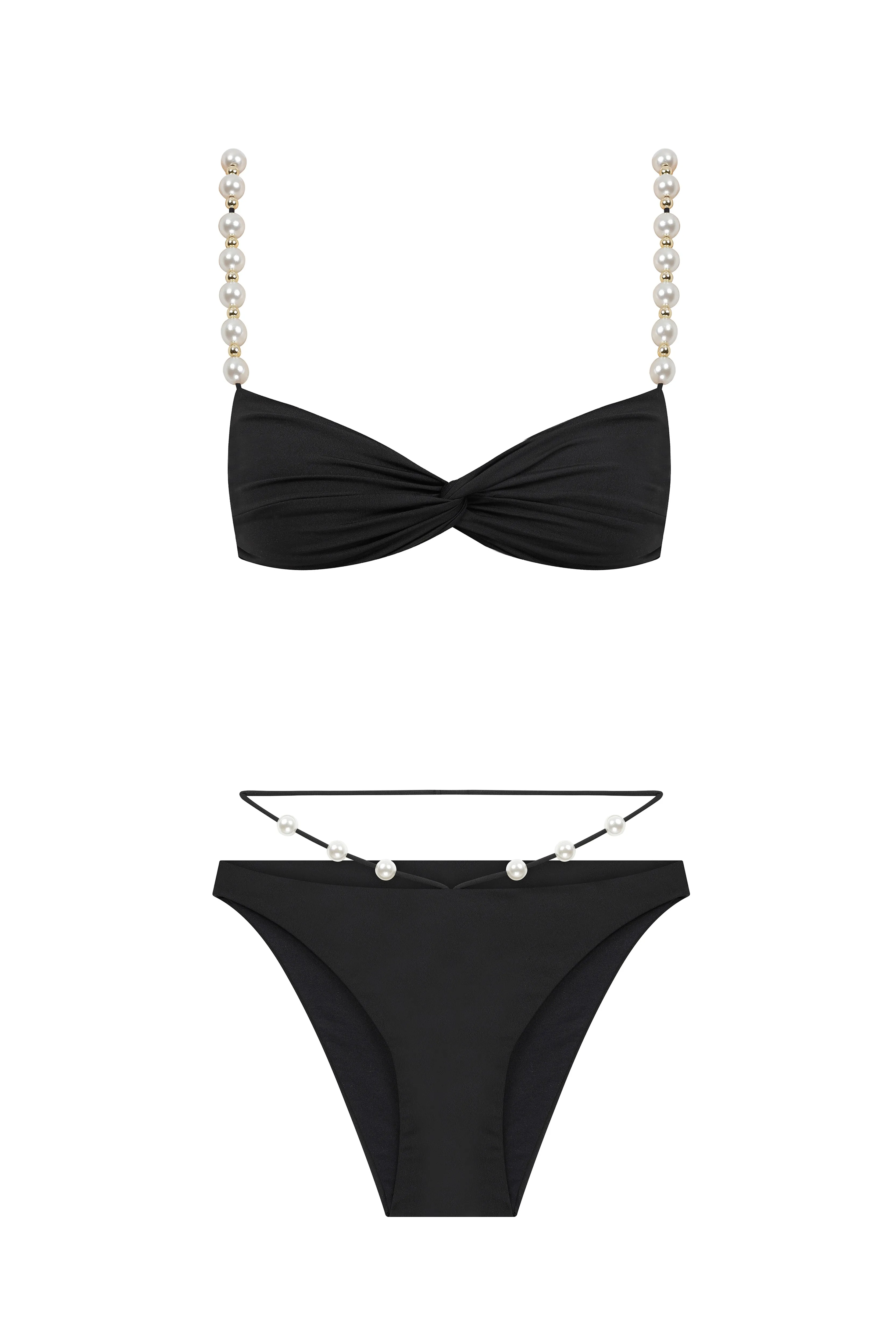 FAUX-PEARL EMBELLISHED TWIST-FRONT BIKINI