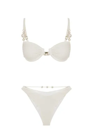 FAUX-PEARL EMBELLISHED UNDERWIRED BIKINI