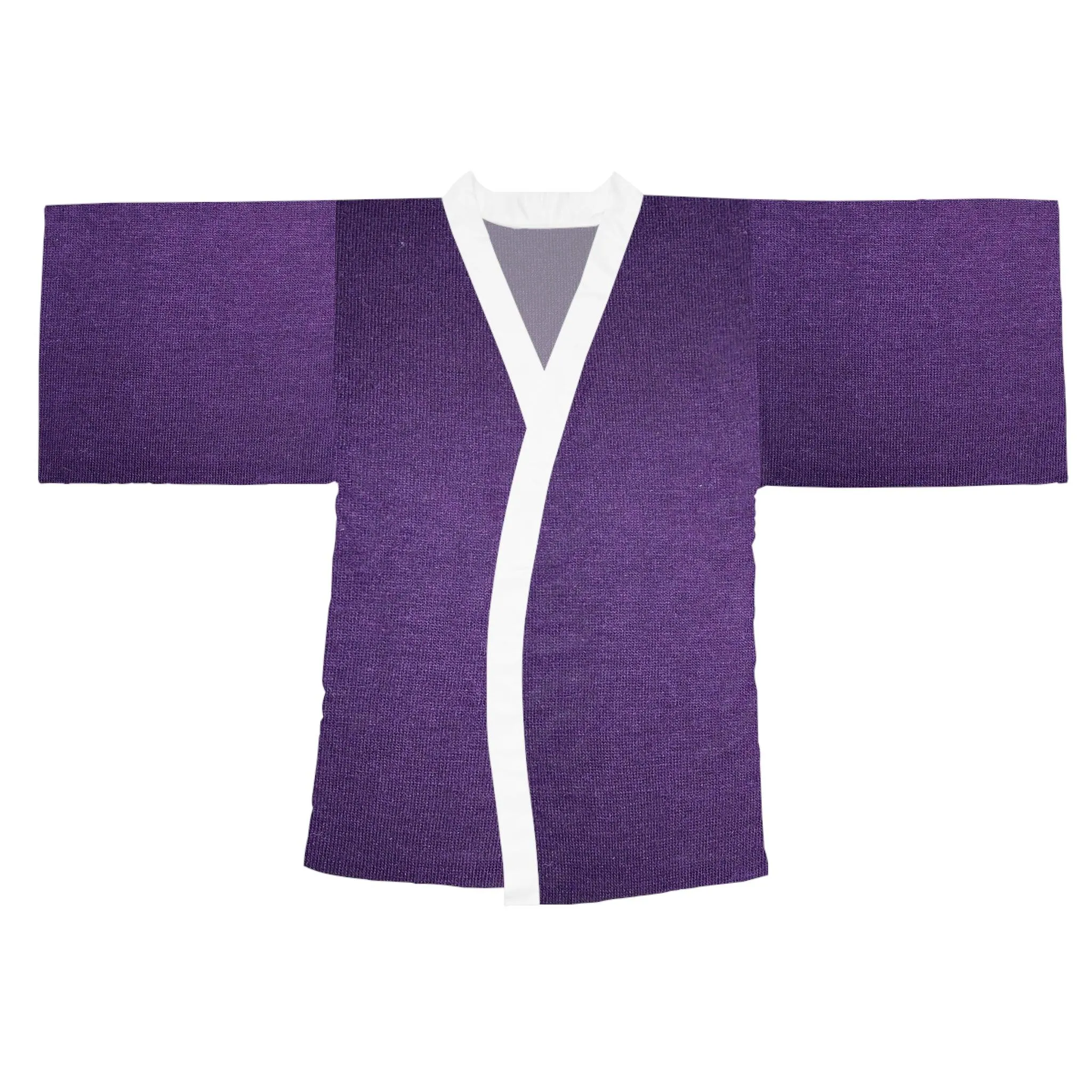 Faux Purple Silk Long Sleeve Kimono Robe