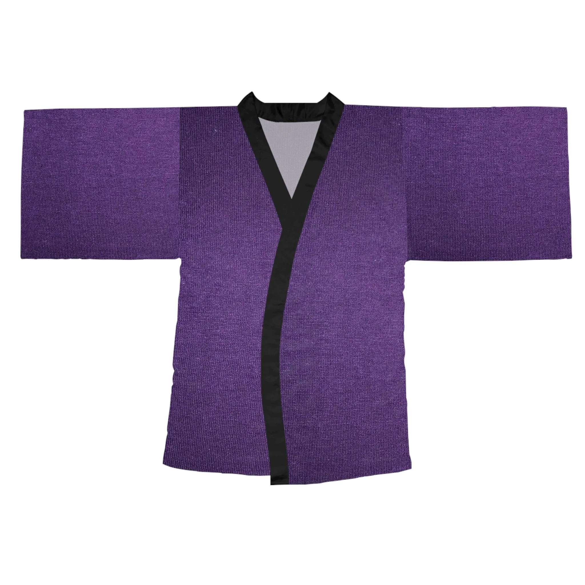 Faux Purple Silk Long Sleeve Kimono Robe