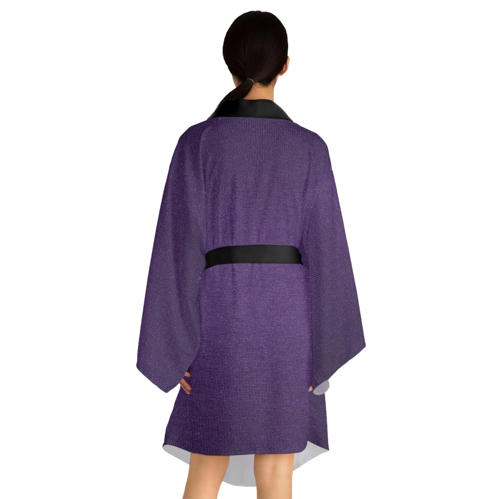 Faux Purple Silk Long Sleeve Kimono Robe