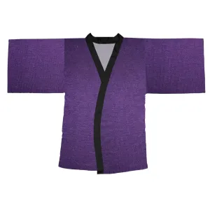 Faux Purple Silk Long Sleeve Kimono Robe