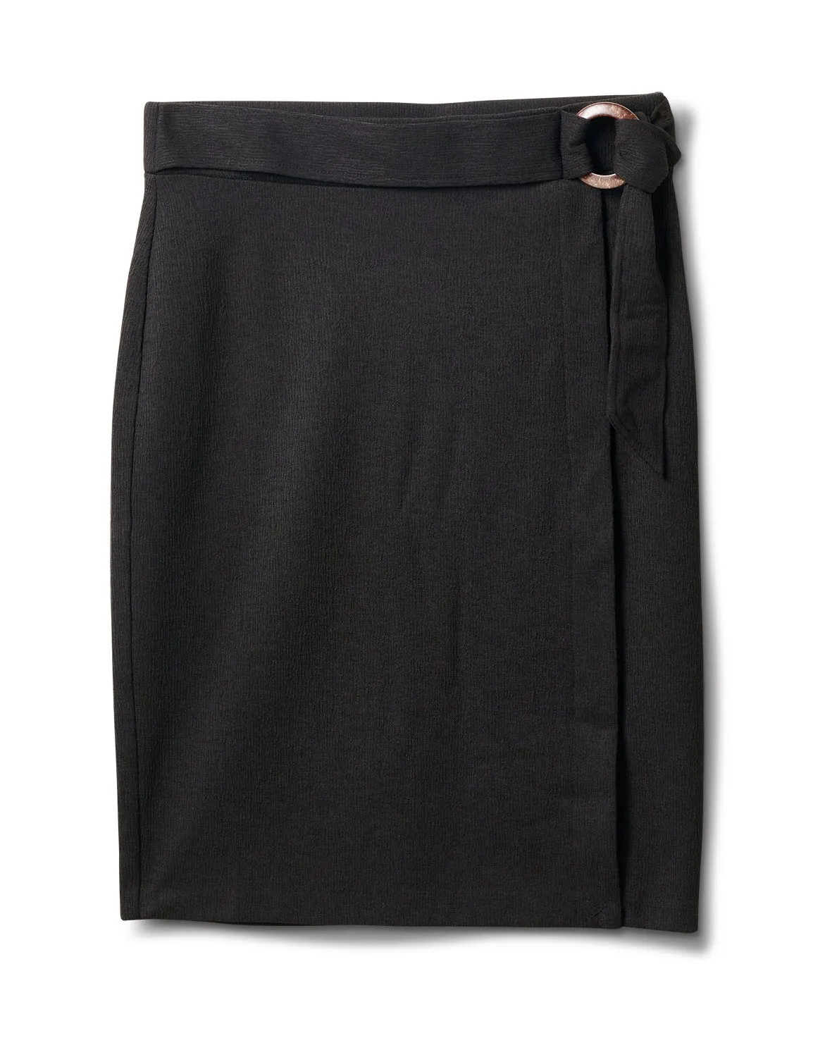Faux Wrap Skirt with Buckle Trim