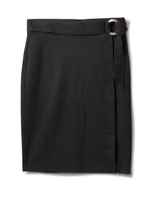 Faux Wrap Skirt with Buckle Trim