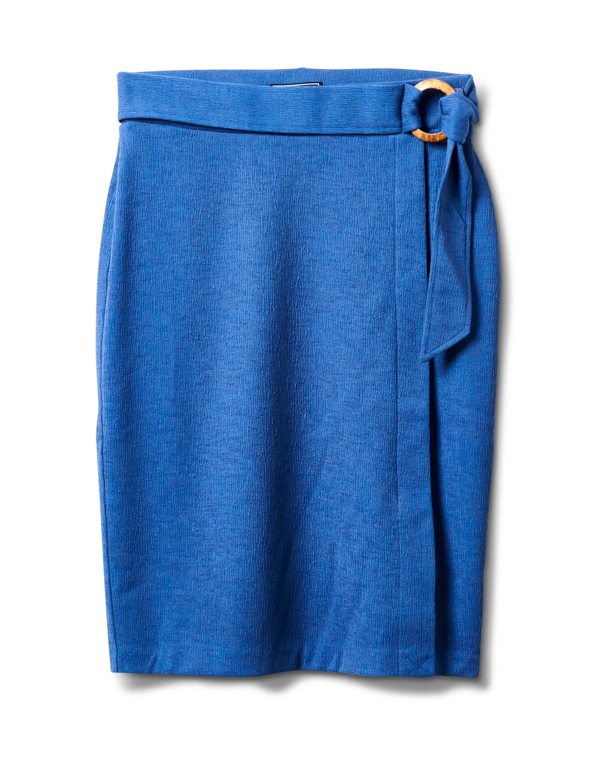 Faux Wrap Skirt with Buckle Trim