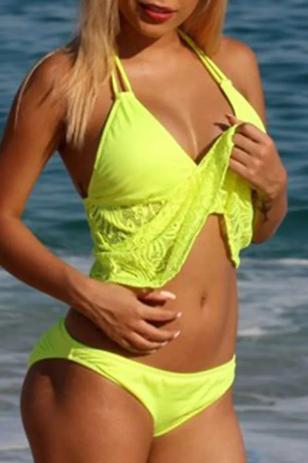 Feminine Solid Color Tankini