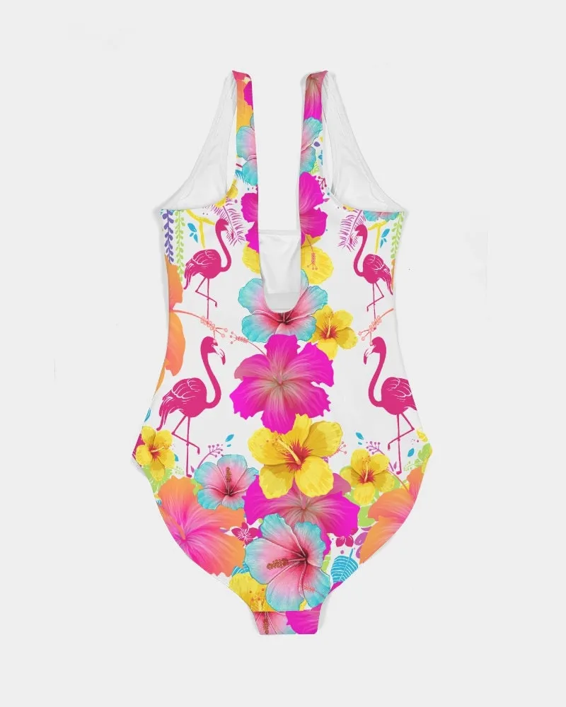 Flamingos Hibiscus Floral Women's One-Piece Swimsuit