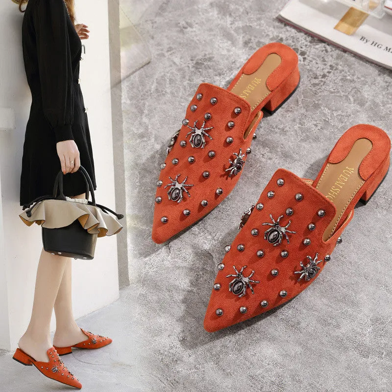 Flat-bottomed Lazy Half-slippers Outer Wear Orange-toe Sandals and Slippers
