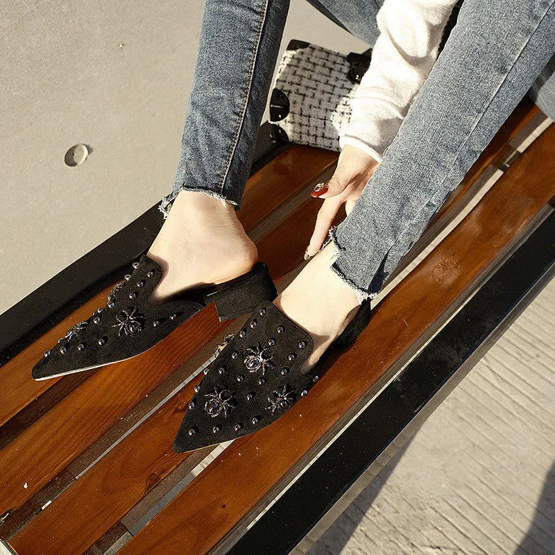 Flat-bottomed Lazy Half-slippers Outer Wear Orange-toe Sandals and Slippers