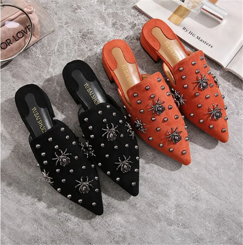 Flat-bottomed Lazy Half-slippers Outer Wear Orange-toe Sandals and Slippers