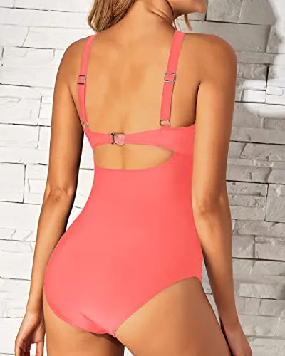 Flattering Curves One Piece Tummy Control Bathing Suit-Coral Pink