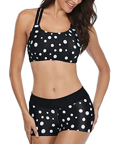 Flattering Teen Tankini Swimwear Boy Shorts-Black Dot
