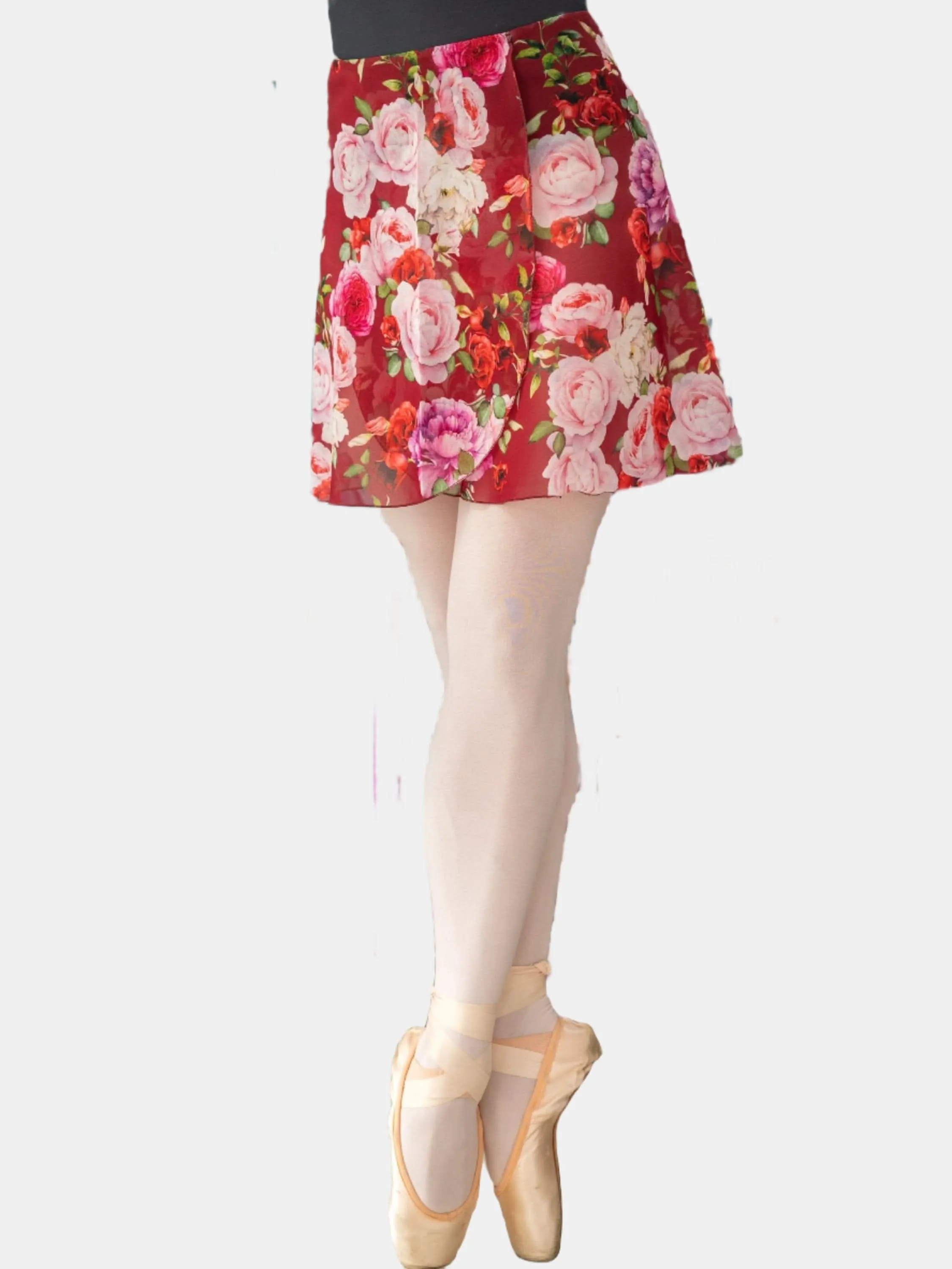 Floral Bordeaux Wrap Short Dance Skirt MP345