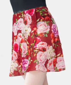 Floral Bordeaux Wrap Short Dance Skirt MP345