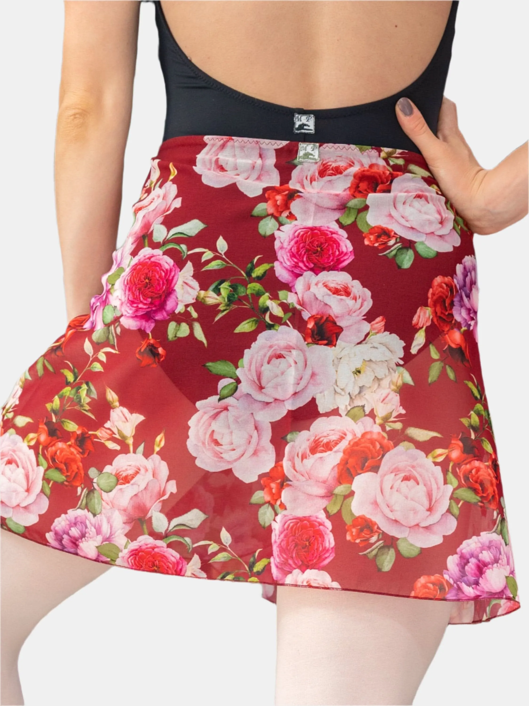 Floral Bordeaux Wrap Short Dance Skirt MP345