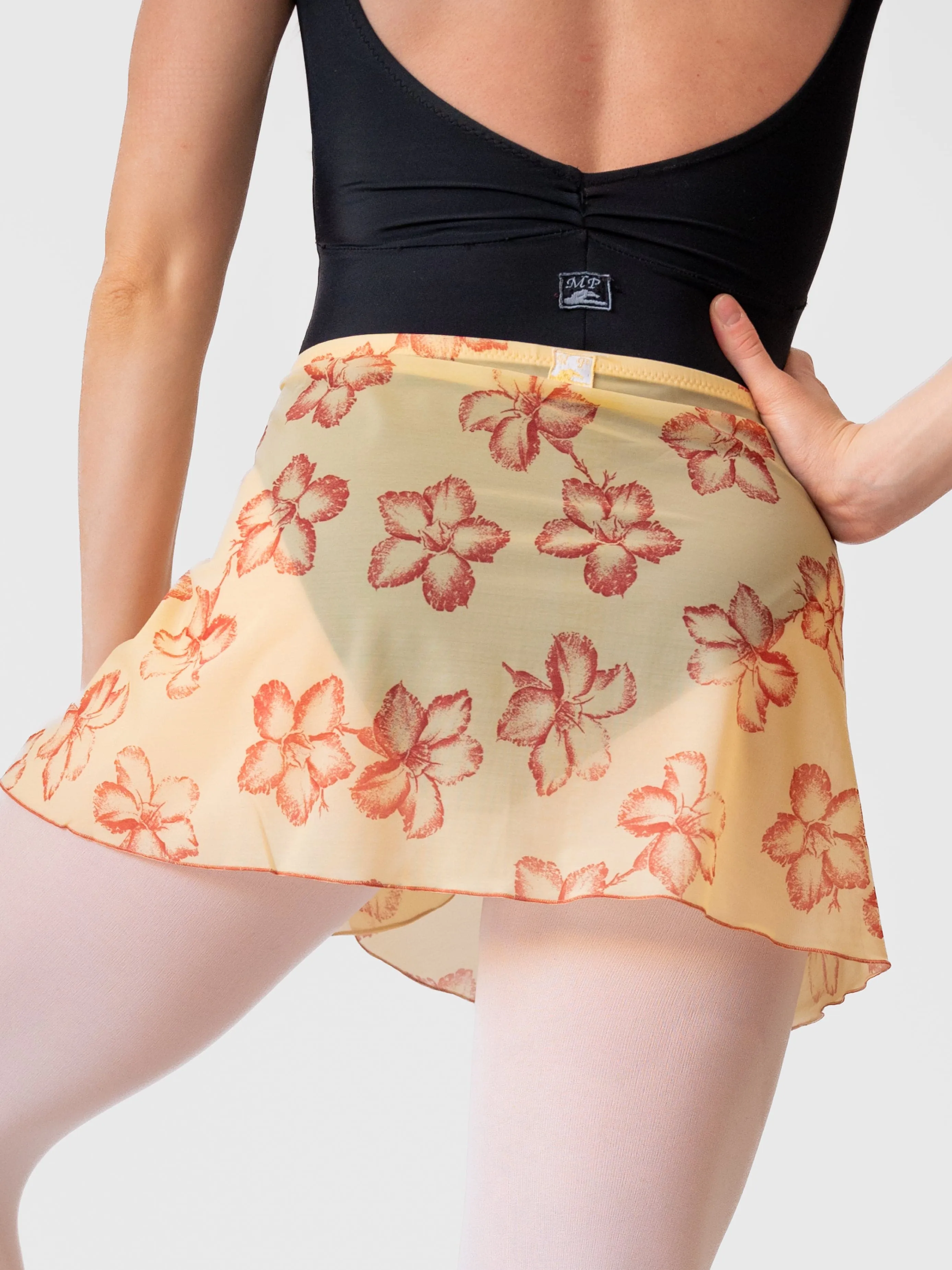 Floral Champagne Mesh Wrap Short Dance Skirt MP301