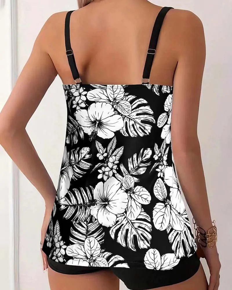 Floral Print Beach Vacation Two-Piece Swimsuit