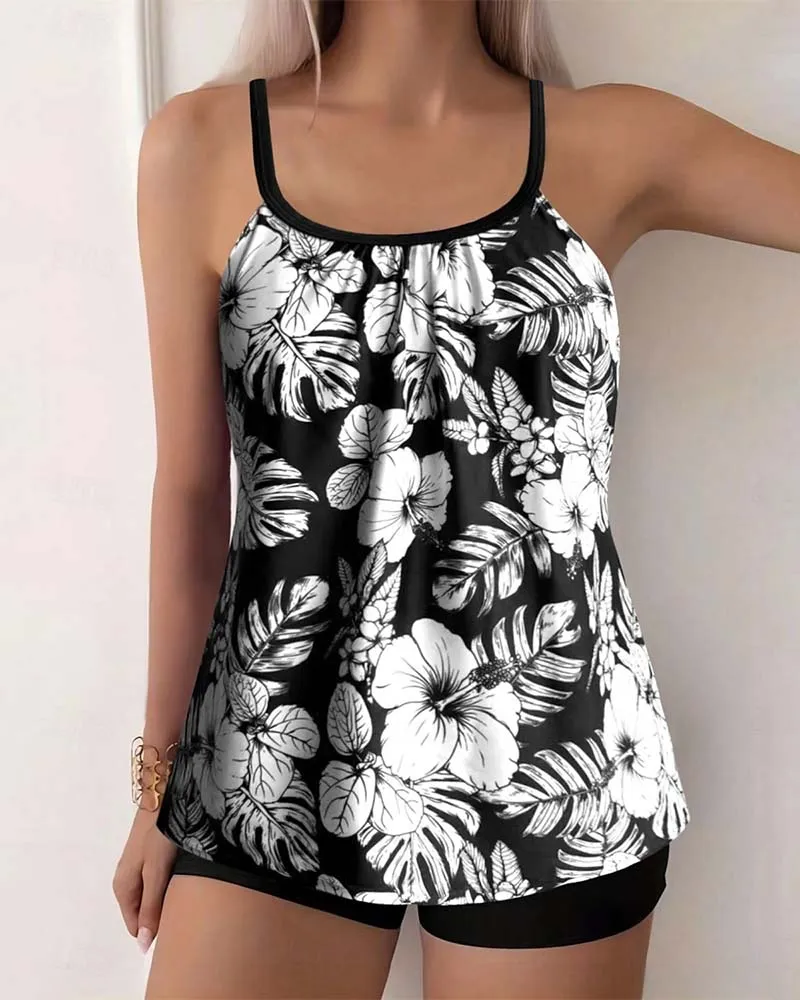 Floral Print Beach Vacation Two-Piece Swimsuit