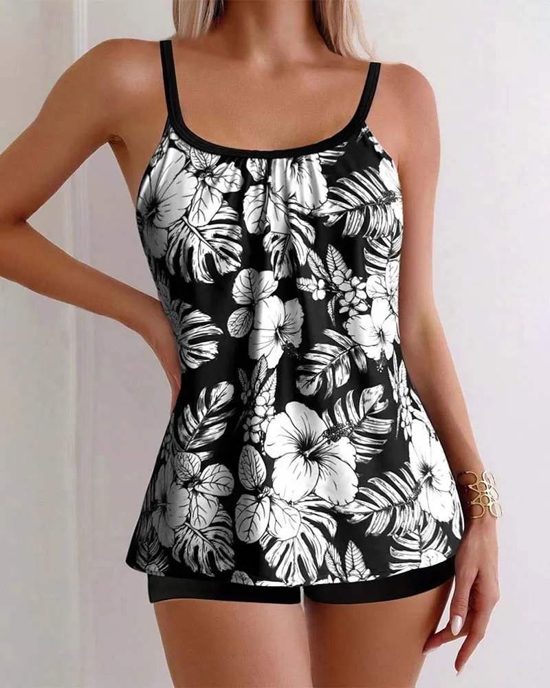 Floral Print Beach Vacation Two-Piece Swimsuit