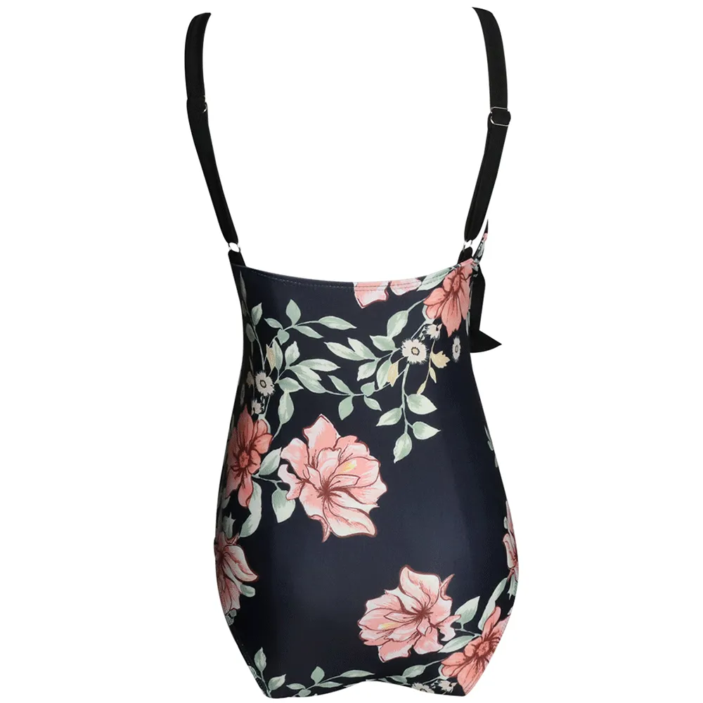 Floral Print Deep V One Piece Swimsuit for Women