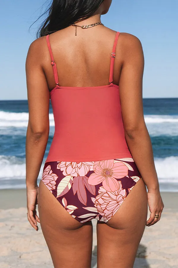 Floral Print Girly Twisted Tankini