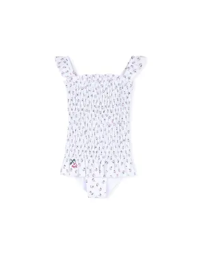 Floral Print Smocking Bathing Suit