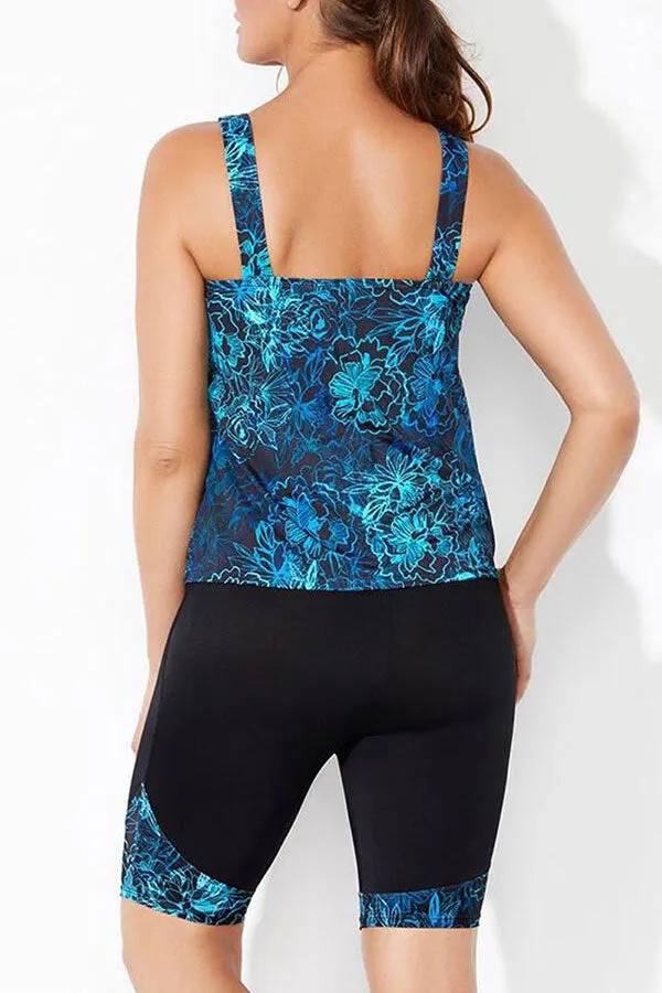 Floral Print Sporty Tankini With Bike Short