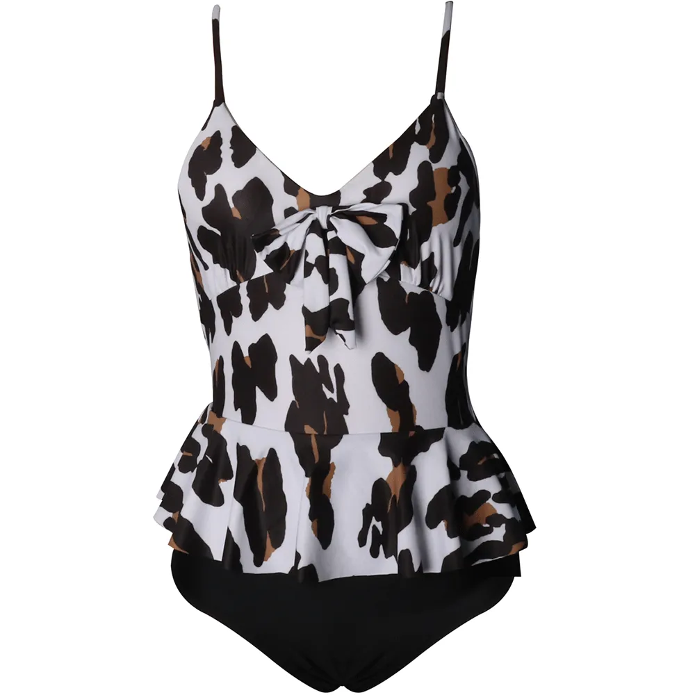 Floral Print  V Neck One Piece Swimsuit for Women