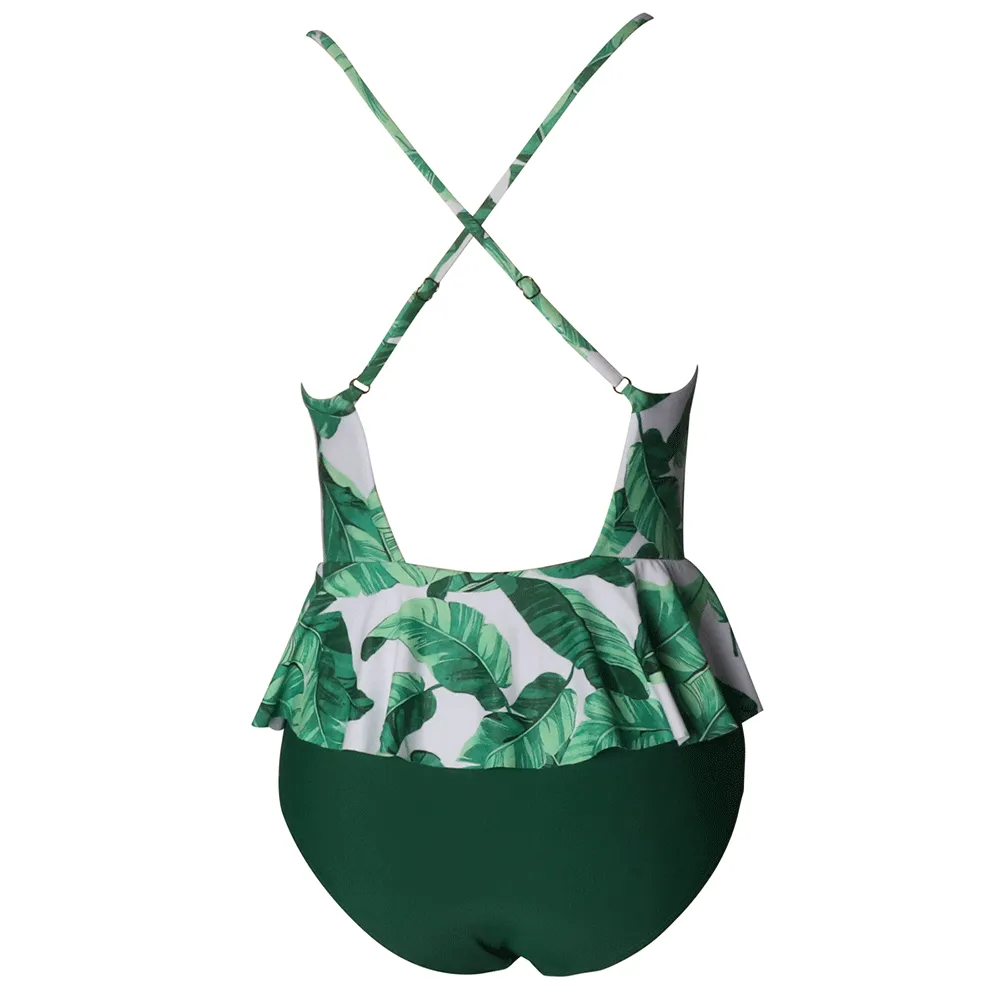 Floral Print  V Neck One Piece Swimsuit for Women
