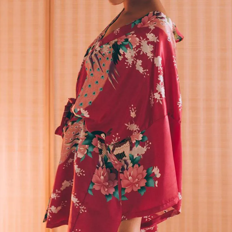 Floral Satin Mini Kimono Robes