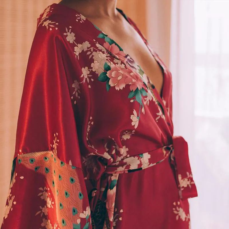 Floral Satin Mini Kimono Robes