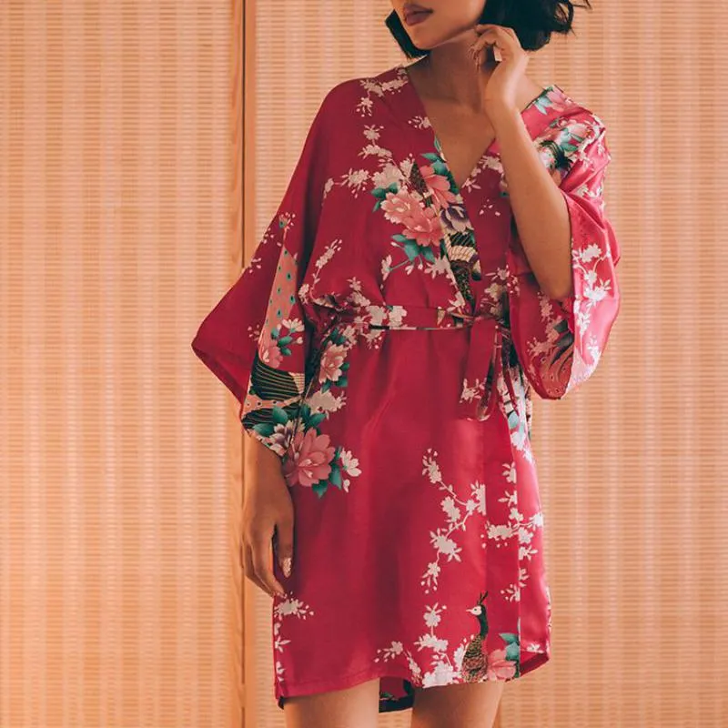 Floral Satin Mini Kimono Robes