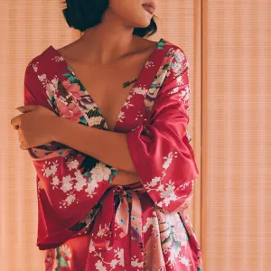 Floral Satin Mini Kimono Robes