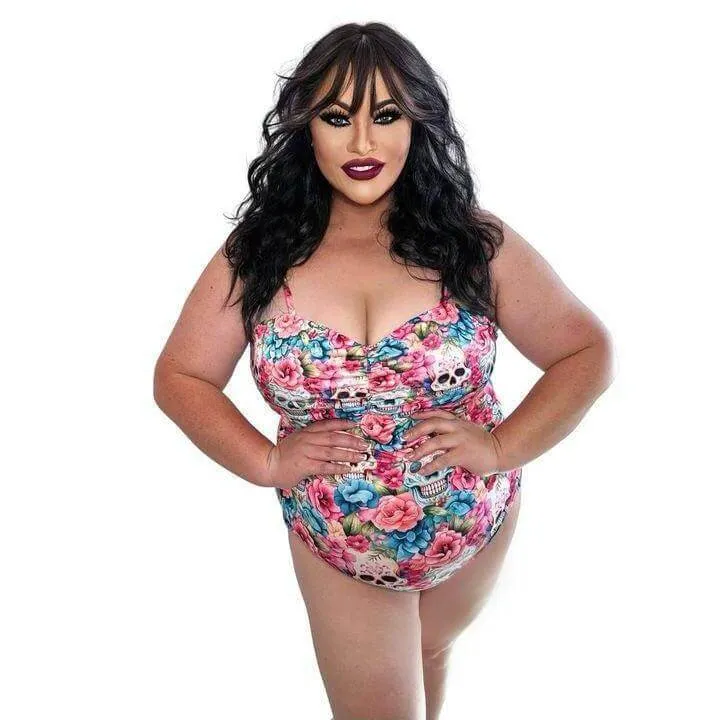 Floral Sugar Skulls Retro Full Coverage Swimsuit