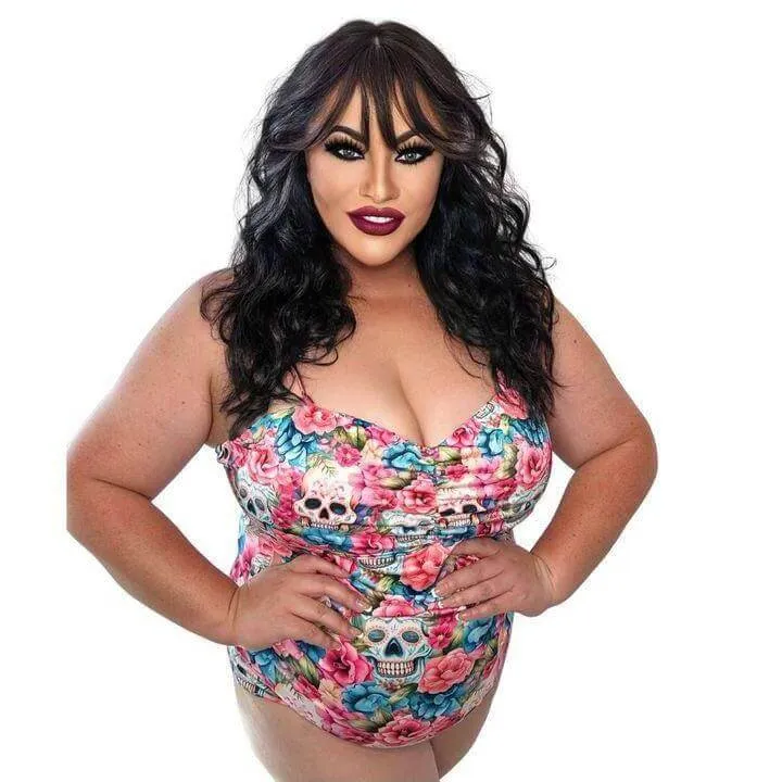 Floral Sugar Skulls Retro Full Coverage Swimsuit