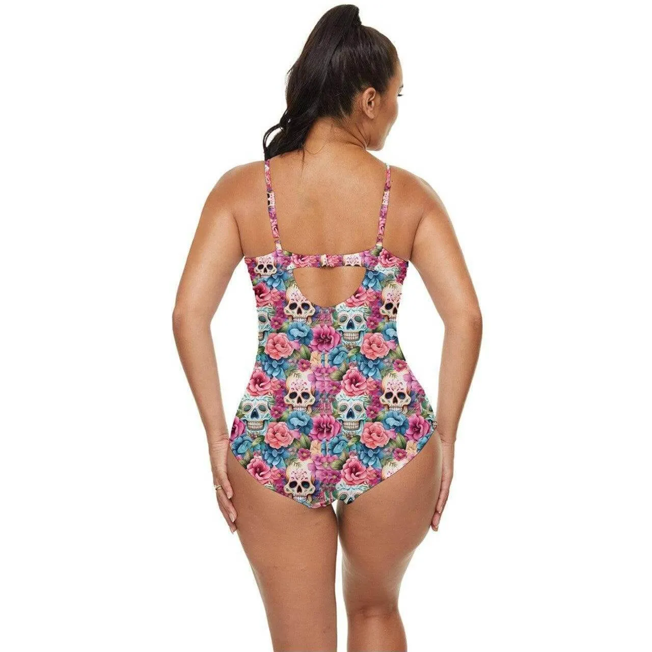 Floral Sugar Skulls Retro Full Coverage Swimsuit