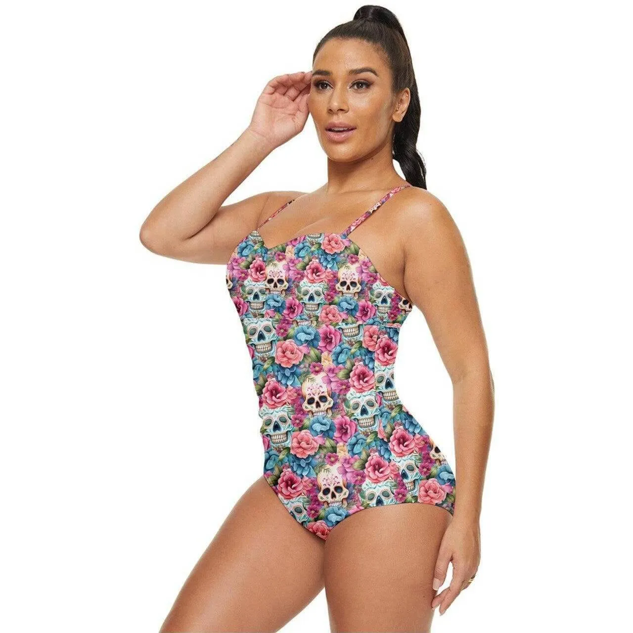 Floral Sugar Skulls Retro Full Coverage Swimsuit
