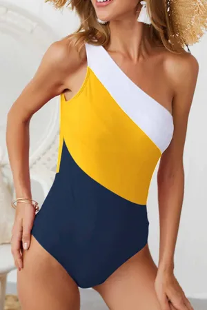 Florcoo Patchwork One Shoulder Striped Swimwear